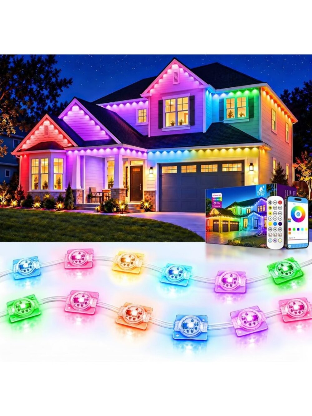 150FT Outdoor RGB+IC Permanent String Lights for Holiday Decor, Christmas